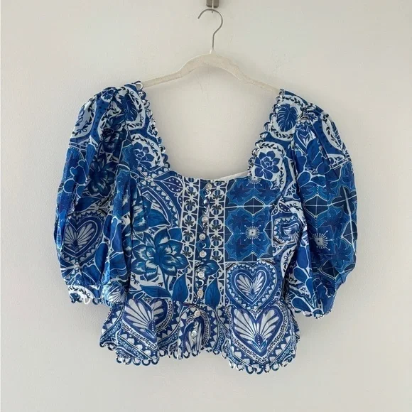 FARM RIO Blue Tile Dream Blouse M - Picture 4 of 7